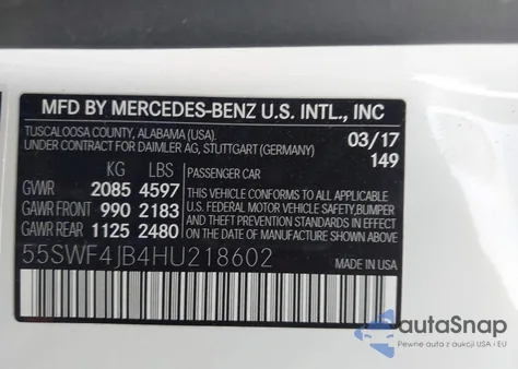 2017 Mercedes-Benz C 300 Sport from USA, damaged, VIN 55SWF4JB4HU218602